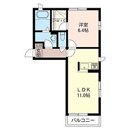 パラダイス請西B 1LDKの間取図画像