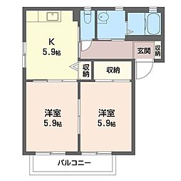 タウンコートＢ 2階2Kの間取り
