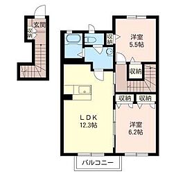 クレールB 2LDKの間取図画像
