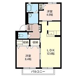 クレージュ2 2LDKの間取図画像