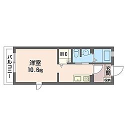 グリンウッド矢部 ワンルームの間取図画像