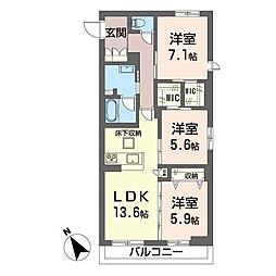 セイメイル 1階3LDKの間取り