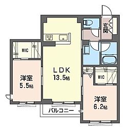 アリスティオ 2LDKの間取図画像