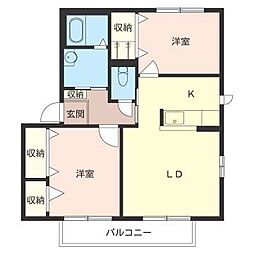 シャーメゾンＦｏｒｔｅ　Ｂ 2階2LDKの間取り