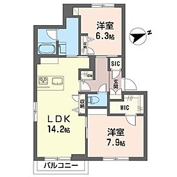 シャーメゾン酒折 1階2LDKの間取り