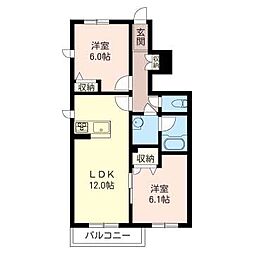 シャーメゾンシャリオB棟 2LDKの間取図画像