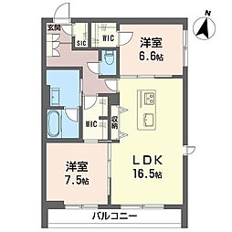 シャーメゾン　プランタン 2階2LDKの間取り