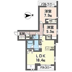 フォレナ 3階2LDKの間取り