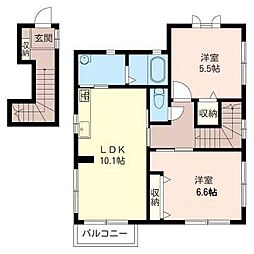 スマイルコートＢ 2階2LDKの間取り