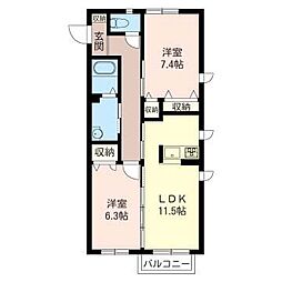 クラヴィエA 2LDKの間取図画像