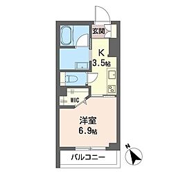 リベラル五軒町 1Kの間取図画像