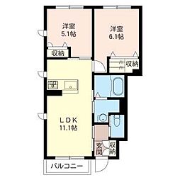 エトワル　Ａ 1階2LDKの間取り