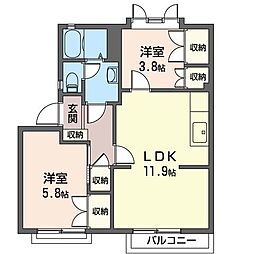ヴェルドミールB棟 2LDKの間取図画像