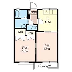 イイヅカハイツ 2Kの間取図画像
