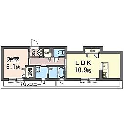 紅葉の庭A 1LDKの間取図画像