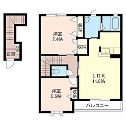 フォレスト富士山C棟 2LDKの間取図画像