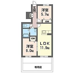 フェリジータ 1階2LDKの間取り