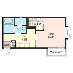 クロスサイド 1階1Kの間取り