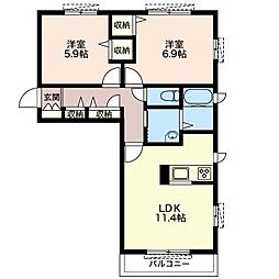 (有)ルックスホームズH棟 2LDKの間取図画像