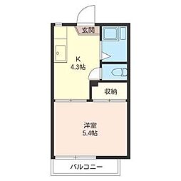 メゾンフラワーB 1Kの間取図画像