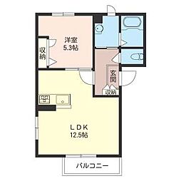 ヴィラローザ 1LDKの間取図画像