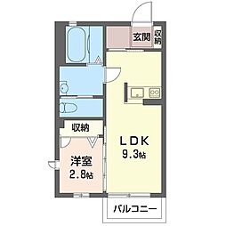 グレイスシティ壱番館 1階1LDKの間取り