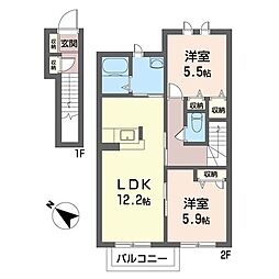 カサベルテB 2LDKの間取図画像