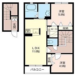 アムールD 2LDKの間取図画像