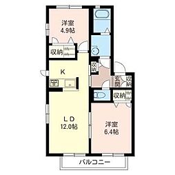バルドゥール1番館 2LDKの間取図画像