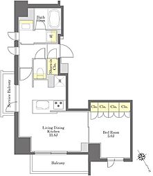 プライムメゾン浅草橋 00804 8階1LDKの間取り
