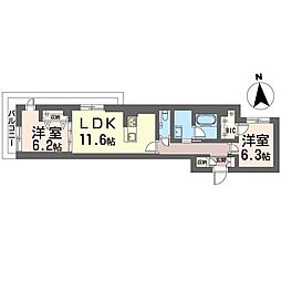 レオナグレイス 00302 3階2LDKの間取り