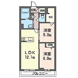 コンフォーザ神明 2LDKの間取図画像