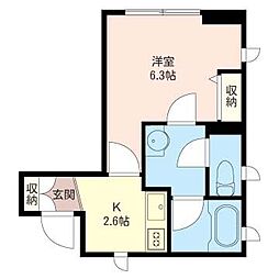 レオプレミアス 1Kの間取図画像