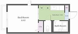 プレミア・エステート 00302 3階1Kの間取り