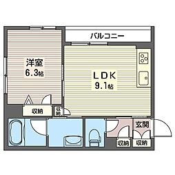 フルール北嶺 1LDKの間取図画像