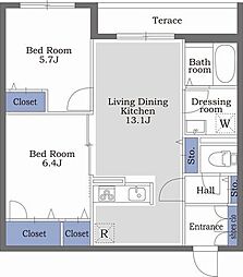 ガーデンレジデンス北嶺ノース棟 2LDKの間取図画像