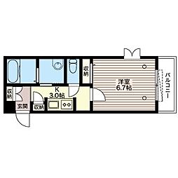 オクリ二子玉川 1Kの間取図画像