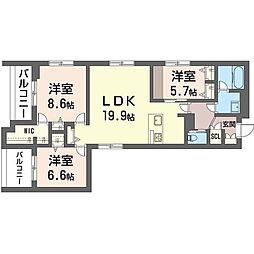 ドウェルグランデール 3LDKの間取図画像