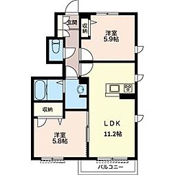 プルマージュ 2LDKの間取図画像