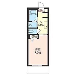 モコアール 1Kの間取図画像