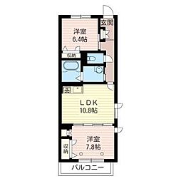 アンソレイユ 2LDKの間取図画像