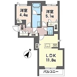 ボヌールカイエ 2LDKの間取図画像