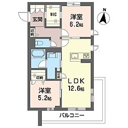 プレディーナ武蔵浦和 3階2LDKの間取り
