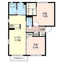 エアフォルクB棟 2LDKの間取図画像