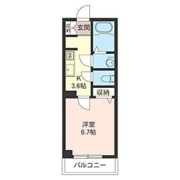 メルベーユ 3階1Kの間取り