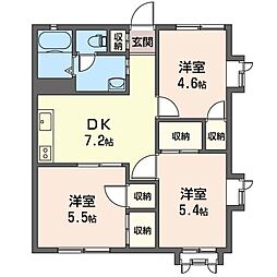 ウエストキャッスル 2階3DKの間取り