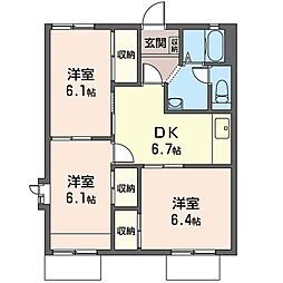 イーストキャッスル 1階3DKの間取り