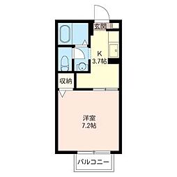 サニーハイランド 2階1Kの間取り