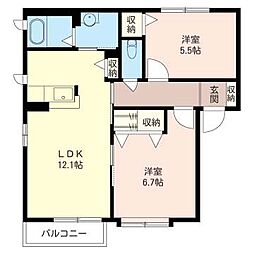 エミネンス 1階2LDKの間取り