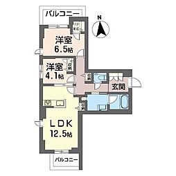 目黒ガーディアンヒルズ 4階2LDKの間取り